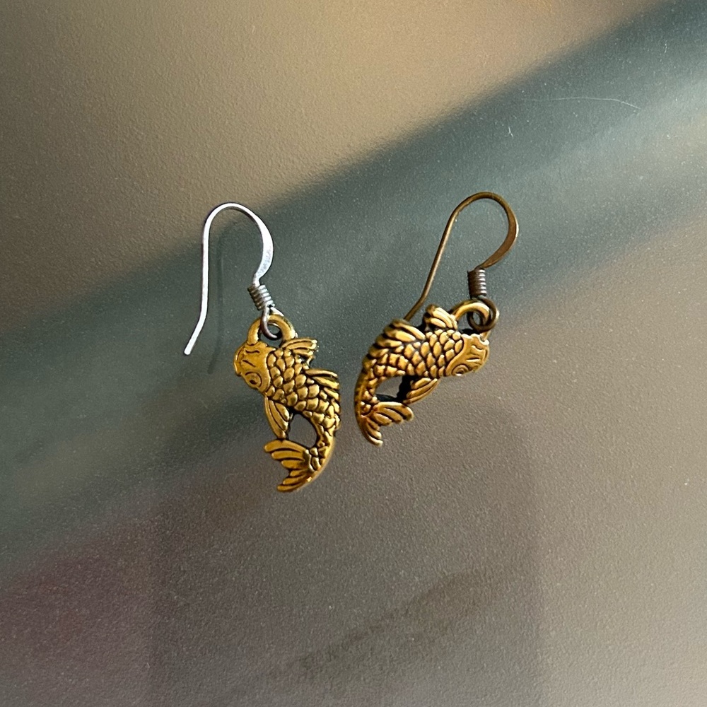 EUC Etsy Gold Koi Fish Dangle Earrings